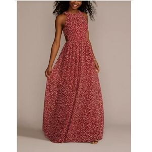 NWT DB Studio Floral Printed Chiffon A-Line, Red Floral Print, Size 4